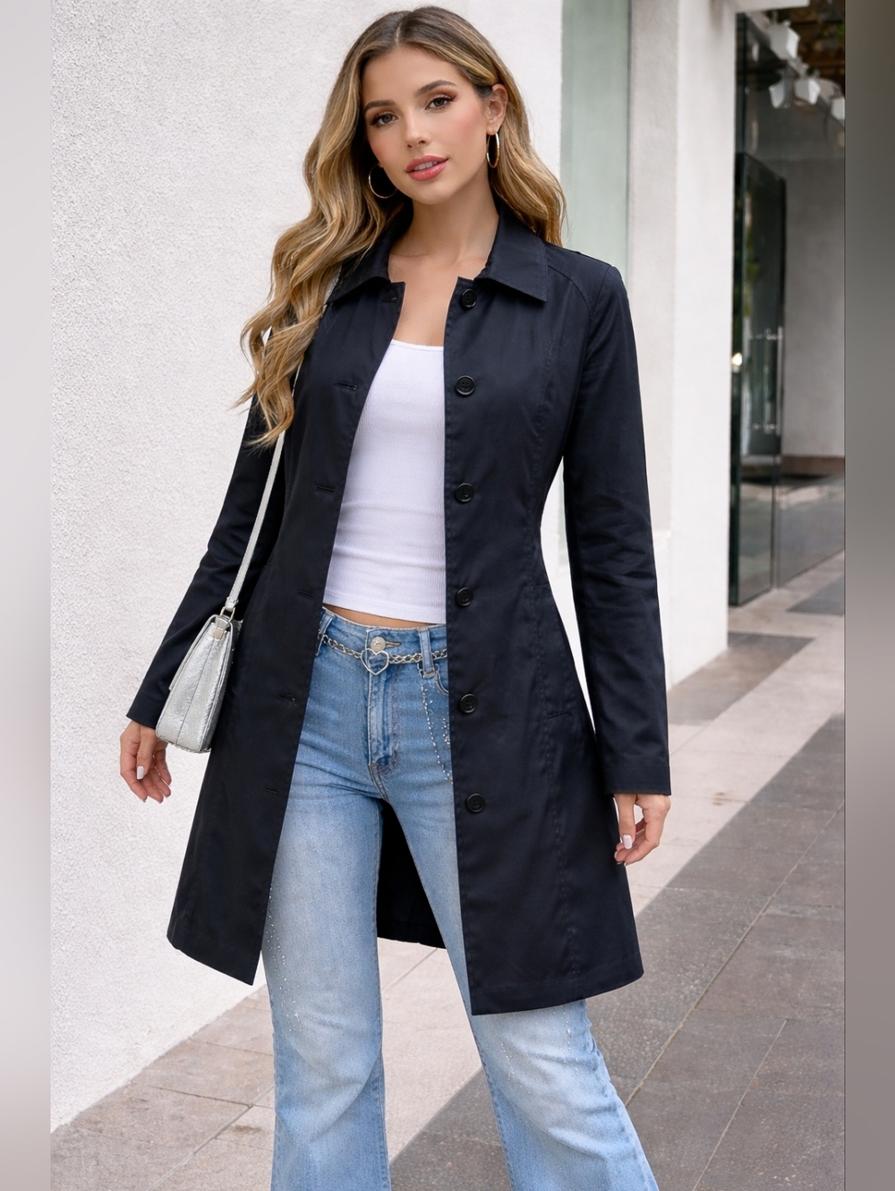 Old Navy Black Women's Lightweight Trench Coat